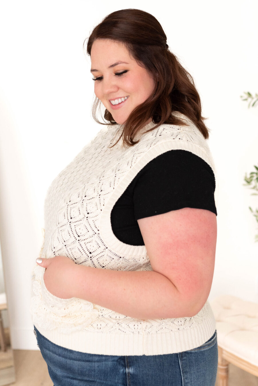 Amiah Cream Knit Sweater Vest