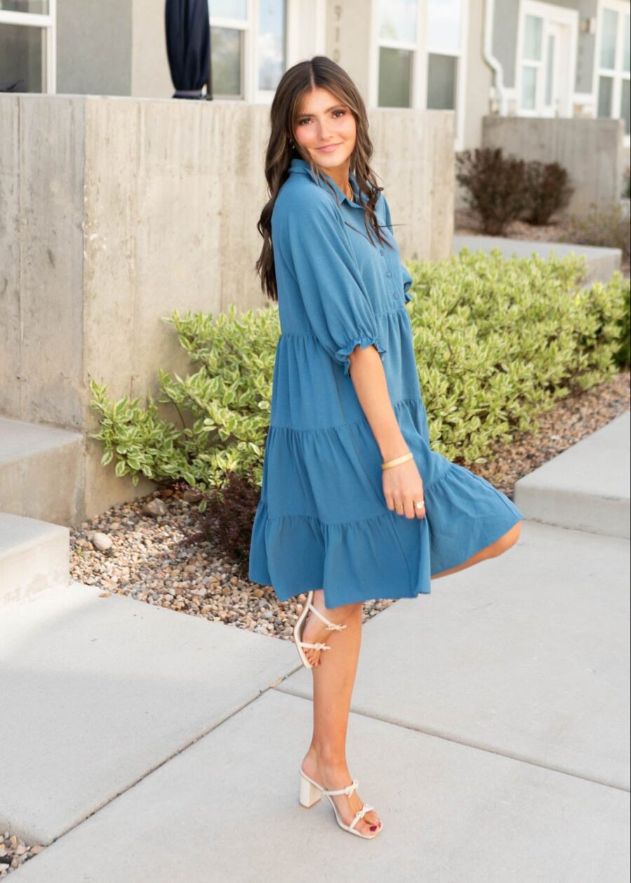 Ava Blue Tiered Dress