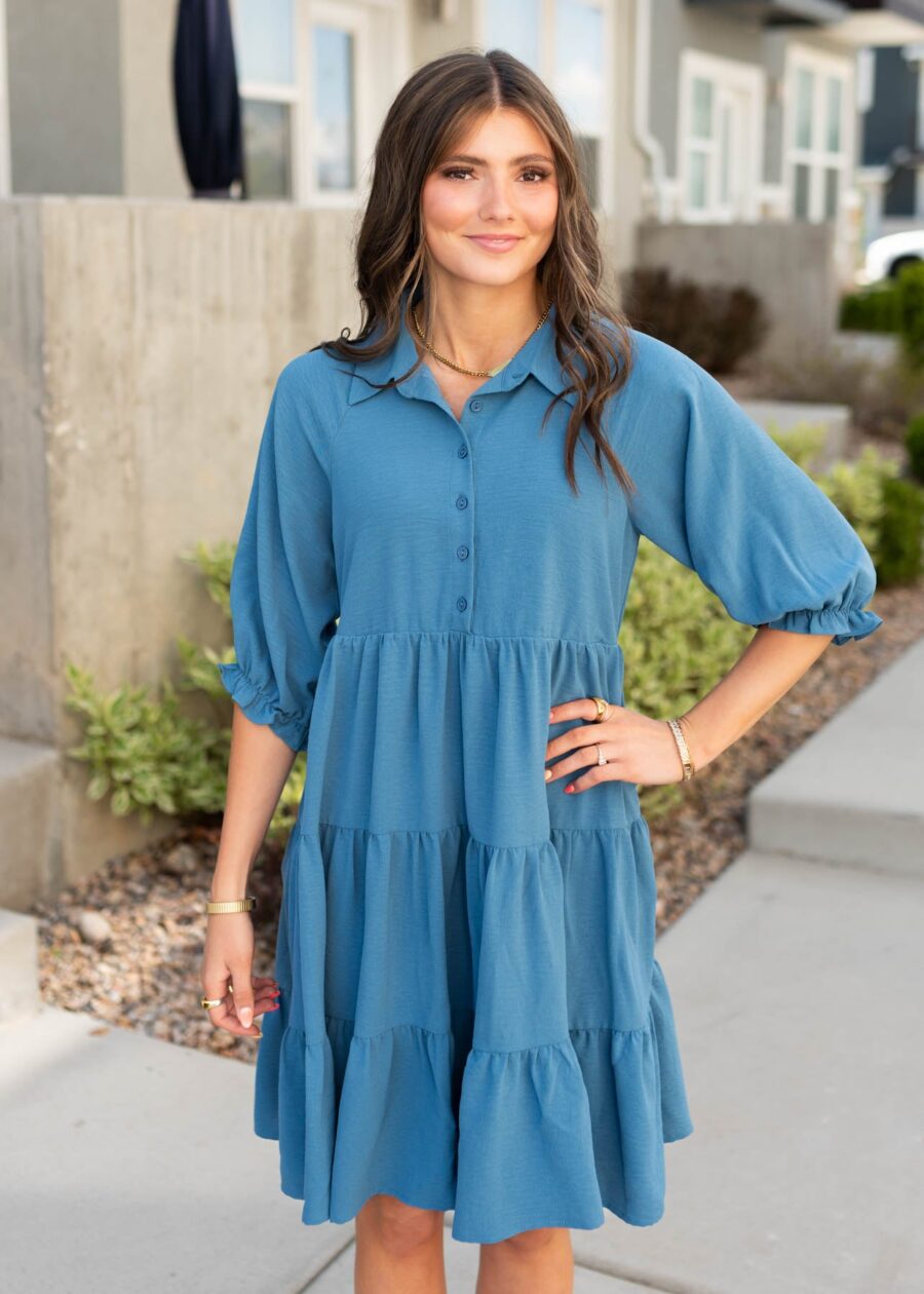 Ava Blue Tiered Dress