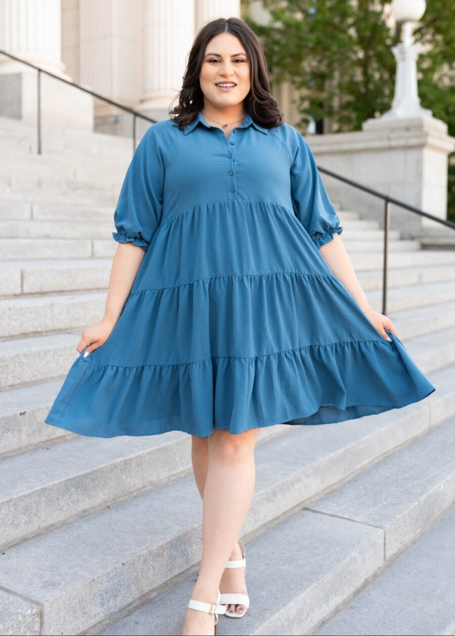Ava Blue Tiered Dress