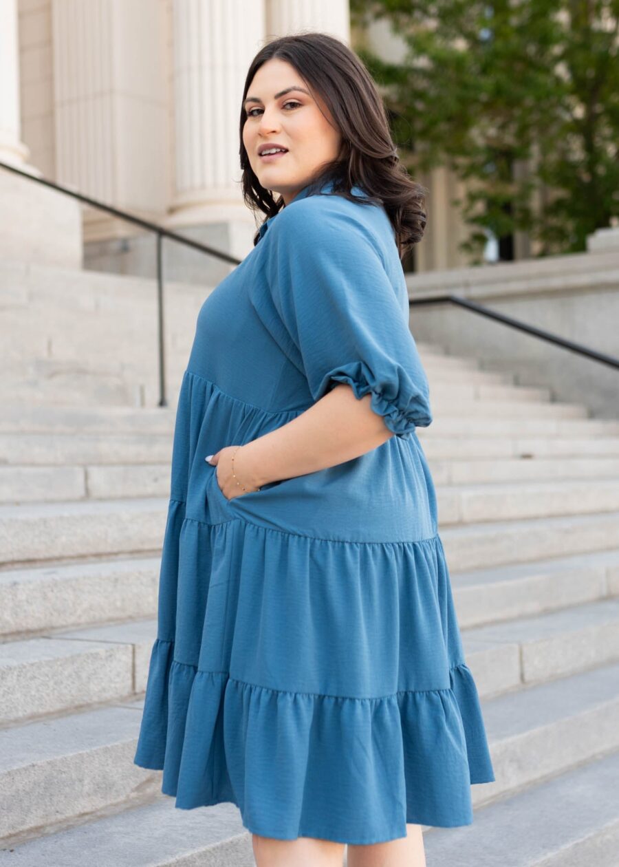 Ava Blue Tiered Dress