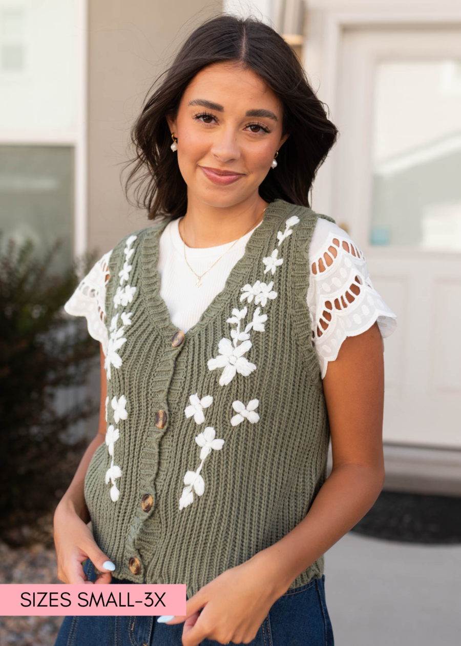 AzaleaOliveFloralSweaterVest.png Azalea Olive Floral Sweater Vest