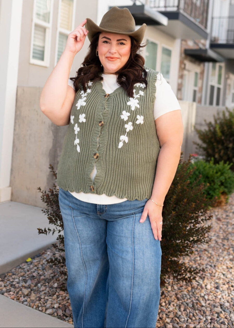 AzaleaOliveFloralSweaterVest_DSC0749.jpg Azalea Olive Floral Sweater Vest