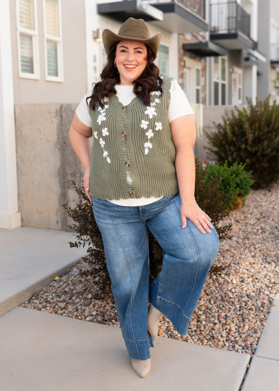 AzaleaOliveFloralSweaterVest_DSC0750.jpg Azalea Olive Floral Sweater Vest