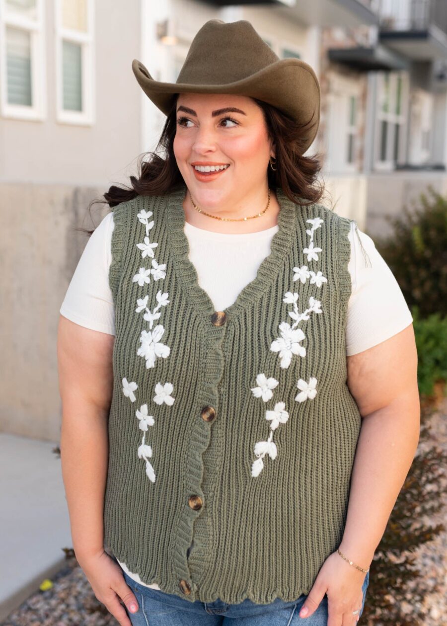 AzaleaOliveFloralSweaterVest_DSC0753.jpg Azalea Olive Floral Sweater Vest