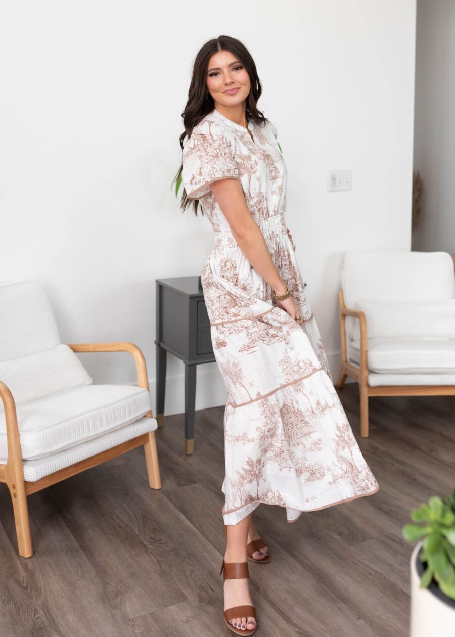 BreaBeigeTieredPatternDress1.jpg Brea Beige Tiered Pattern Dress