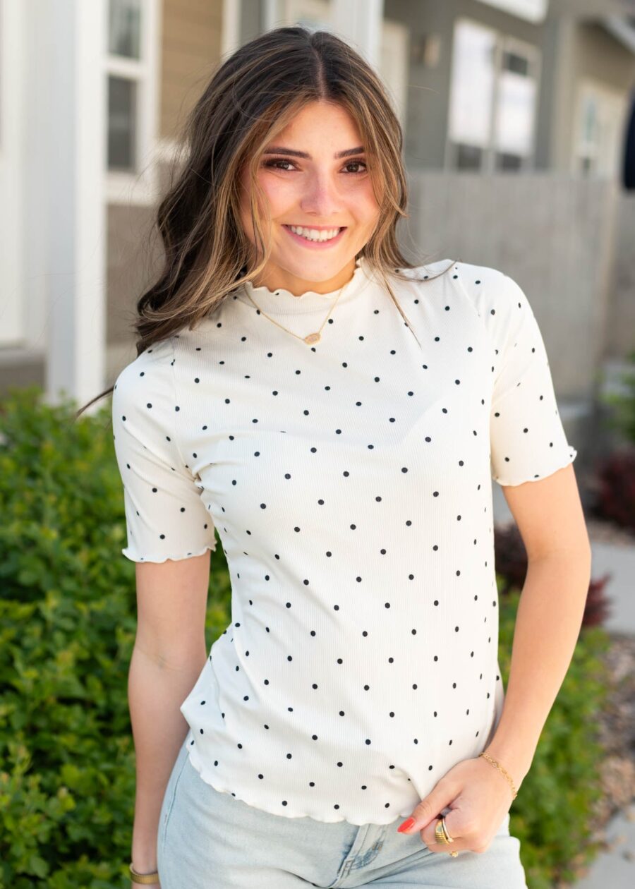 BrendieCreamPolkaDotRibbedTop_DSC2540.jpg Brendie Cream Polka Dot Ribbed Top