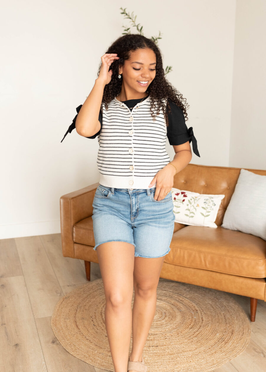 BrielleBlackBowTopMayleeNavyStripeButtonSweaterVest_DSC3858.jpg Brielle Black Bow Top