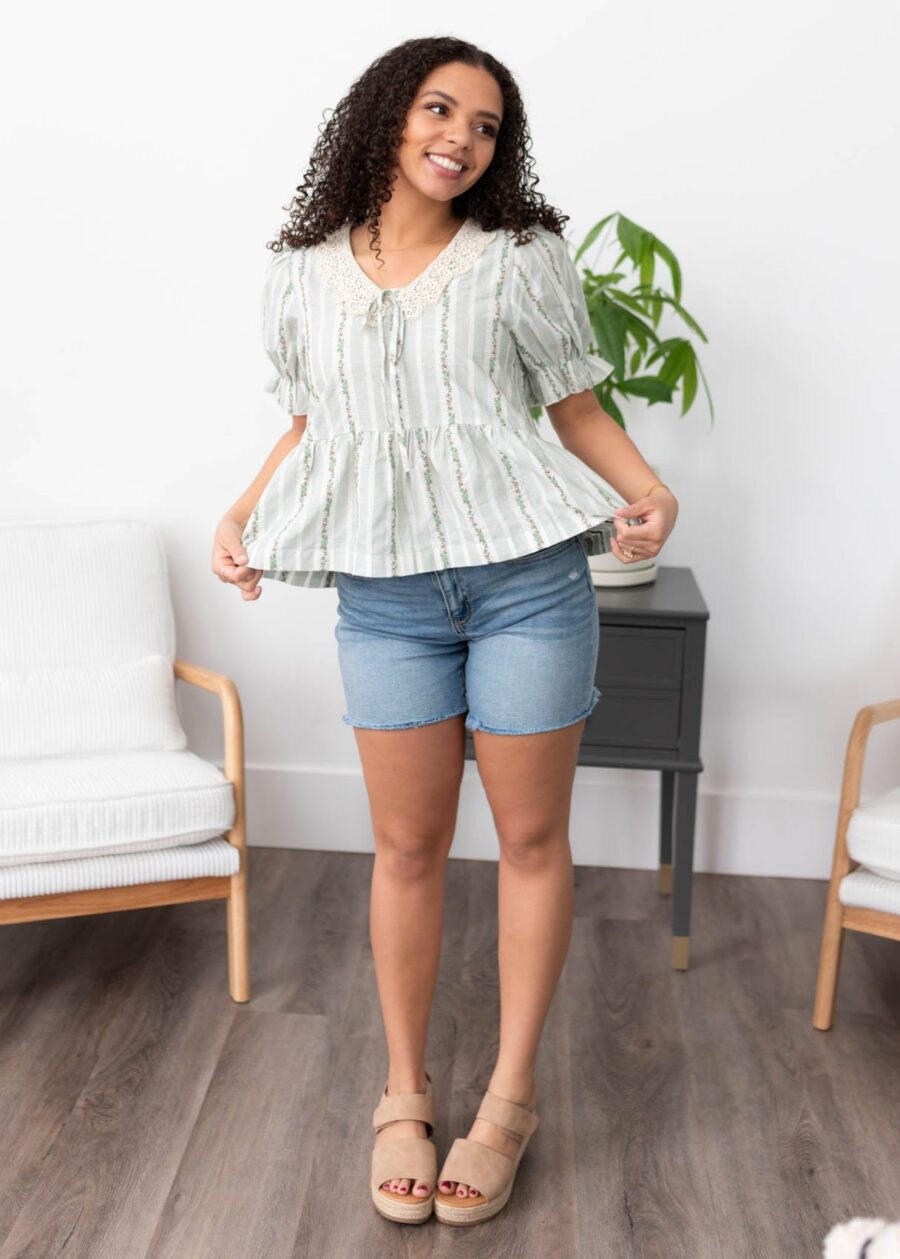 Opal Green Lace Top