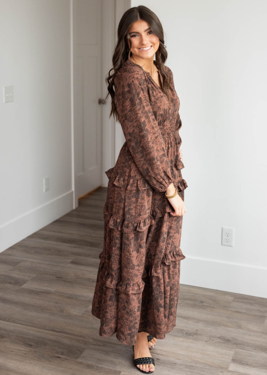 PaigeMahoganyFloralTieredDress6.png Paige Mahogany Floral Tiered Dress