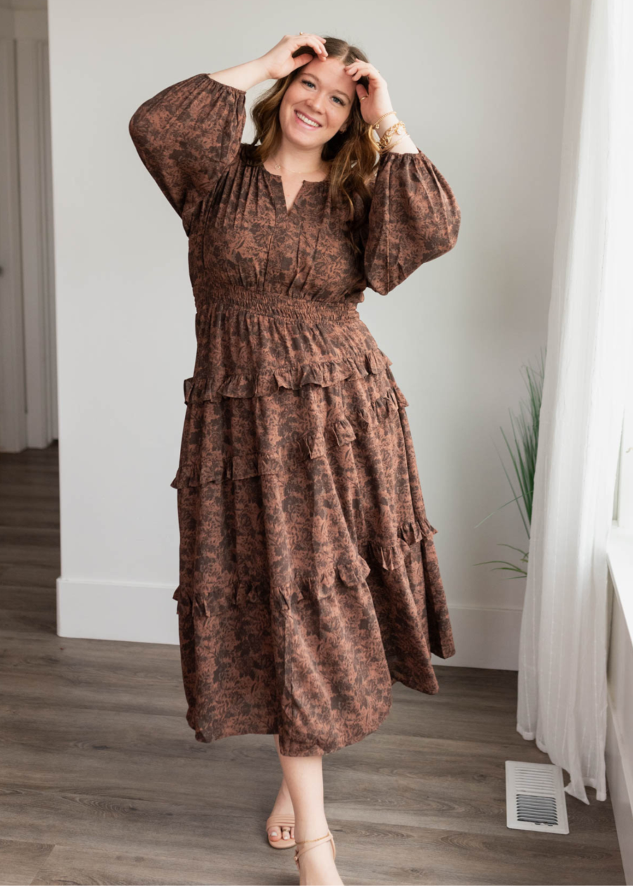 PaigeMahoganyFloralTieredDress8.png Paige Mahogany Floral Tiered Dress