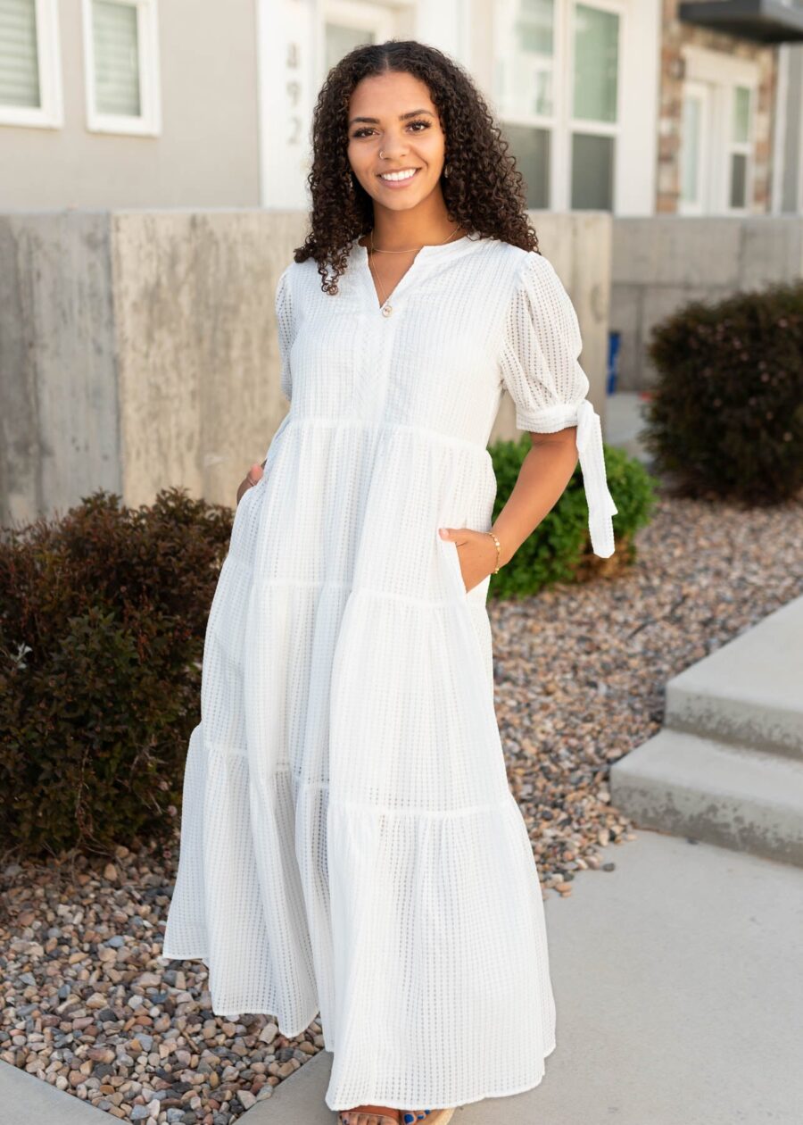 Reina White Gingham Dress