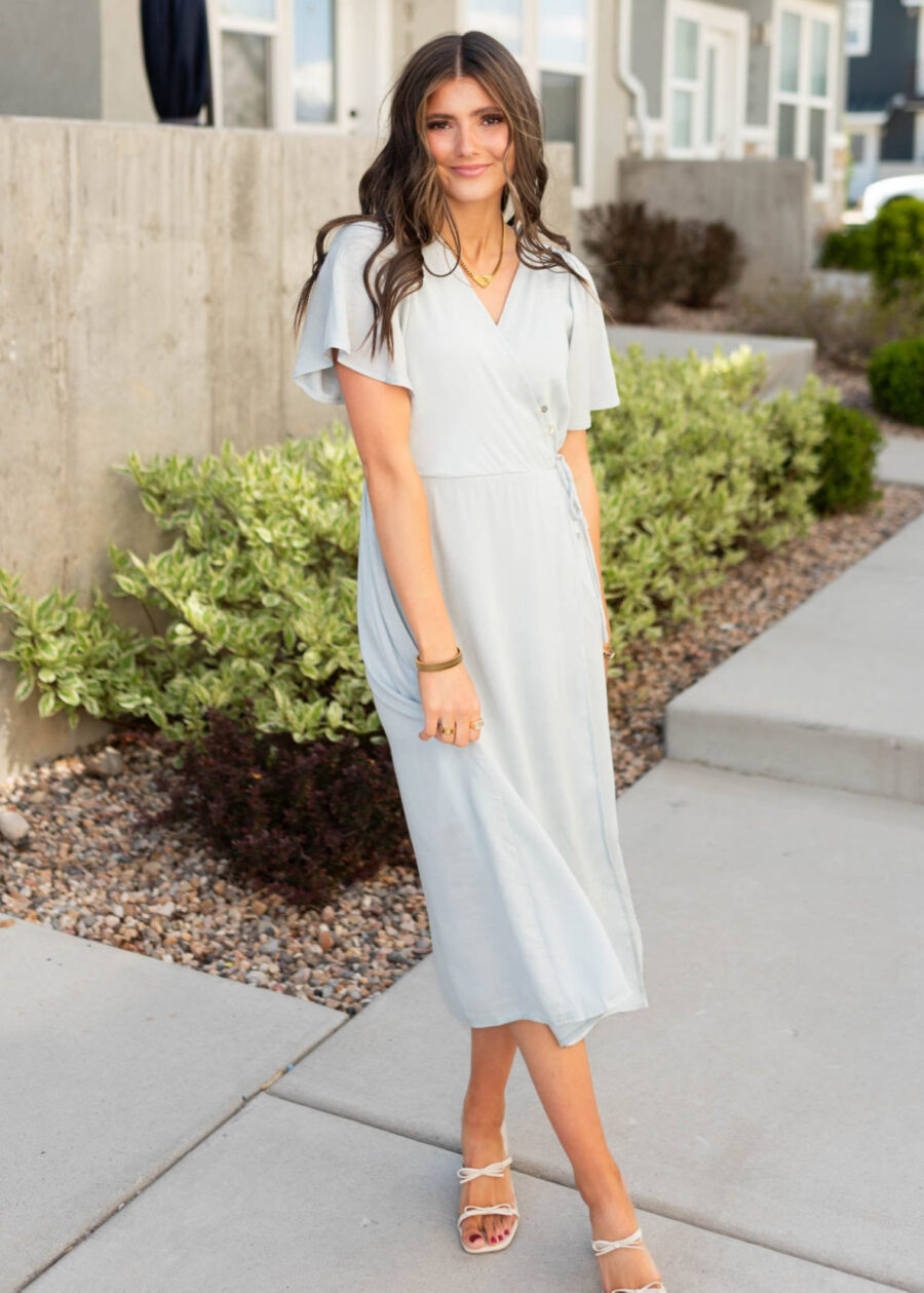 Sonya Dusty Blue Wrap Dress