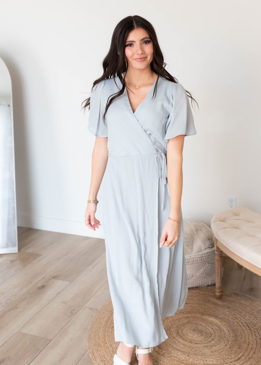 Sonya Dusty Blue Wrap Dress