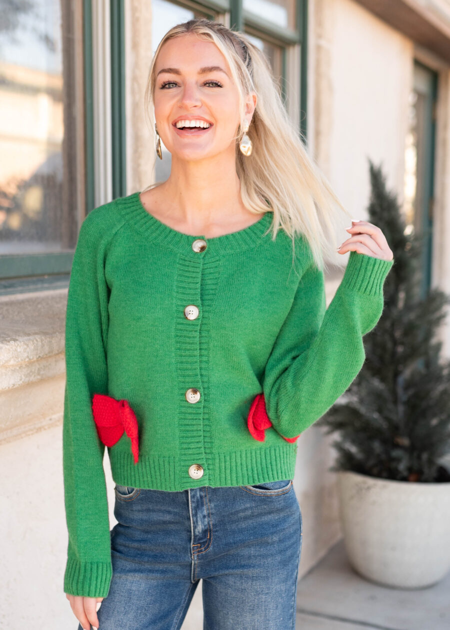 VeronicaGreenChristmasBowCardigan_DSC4720.jpg Veronica Green Christmas Bow Cardigan